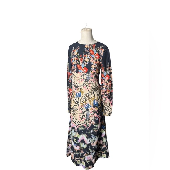 H&M Long Sleeve Printed Midi Dress – Bold Artistic Floral Print – Elegant  Sz 2 - Picture 5 of 11